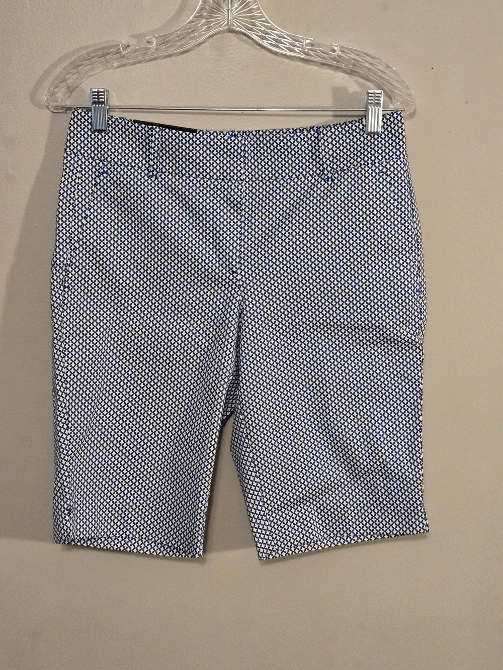 Ann Taylor Navy and White Geometric Flat-Front Shorts